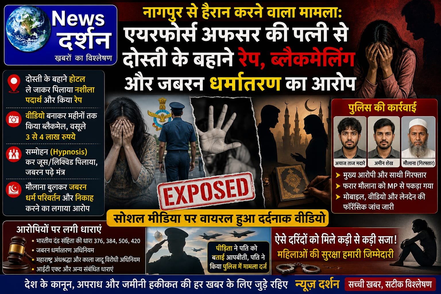 नागपुर से हैरान करने वाला मामला: एयरफोर्स अफसर की पत्नी से दोस्ती के बहाने रेप, ब्लैकमेलिंग और जबरन धर्मांतरण का आरोप