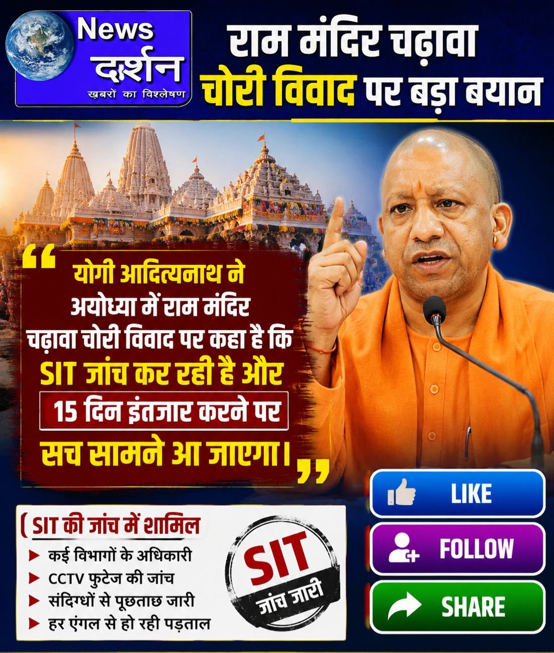 अयोध्या राम मंदिर विवाद: SIT जांच पर योगी का भरोसा, कहा- इंतजार कीजिए