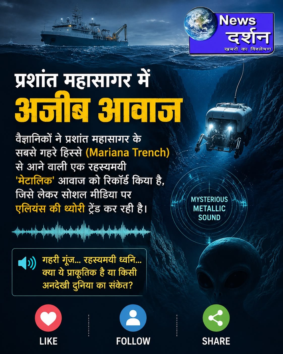 मारियाना ट्रेंच से आई रहस्यमयी धातु जैसी आवाज़! एलियन या प्रकृति का अनसुलझा रहस्य?