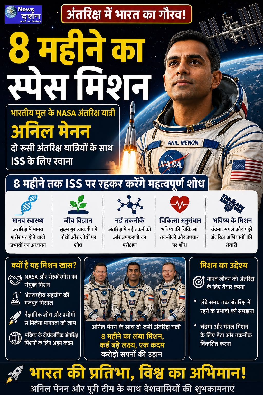 8 महीने के मिशन पर रवाना हुए भारतीय मूल के NASA अंतरिक्ष यात्री अनिल मेनन