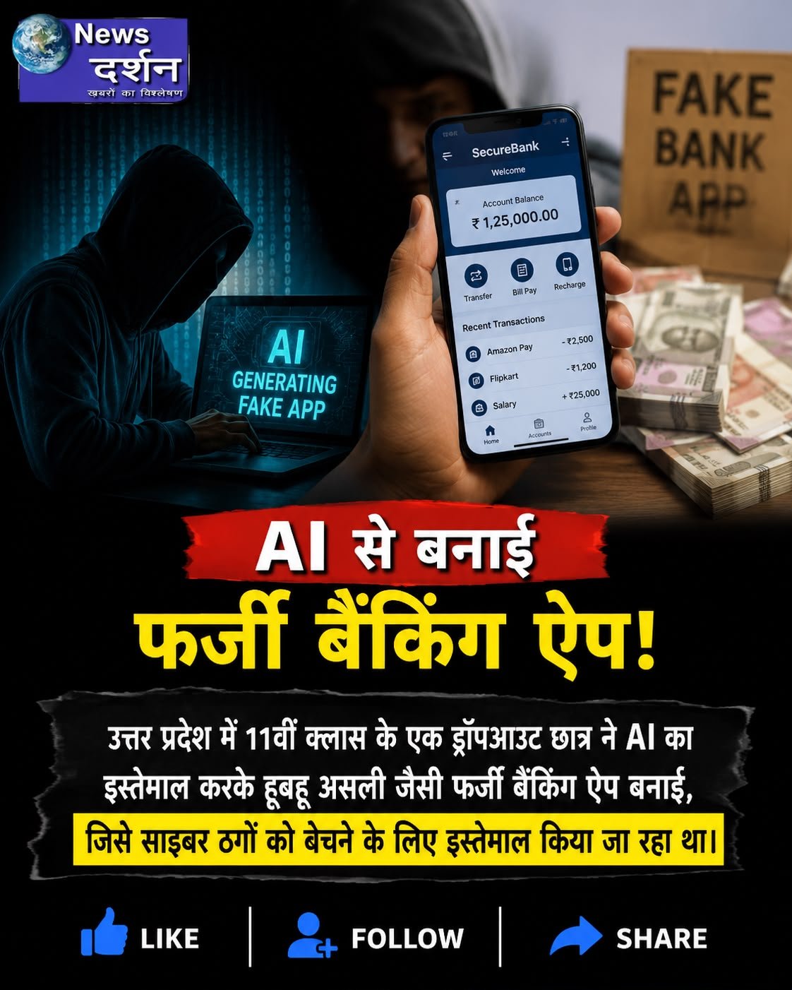 AI से बनाई गई फर्जी बैंकिंग ऐप: यूपी के 11वीं के ड्रॉपआउट छात्र पर साइबर ठगों के लिए ऐप बनाने का आरोप