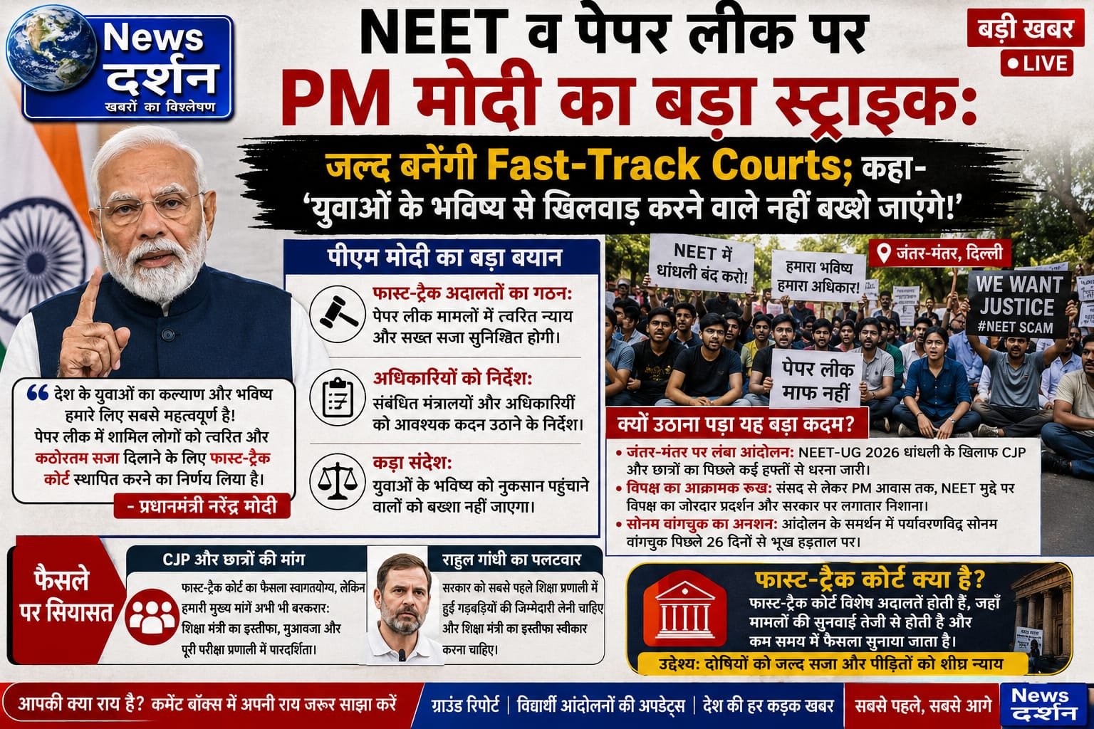 NEET व पेपर लीक पर PM मोदी का बड़ा स्ट्राइक: जल्द बनेंगी Fast-Track Courts; कहा— ‘युवाओं के भविष्य से खिलवाड़ करने वाले नहीं बख्शे जाएंगे!’