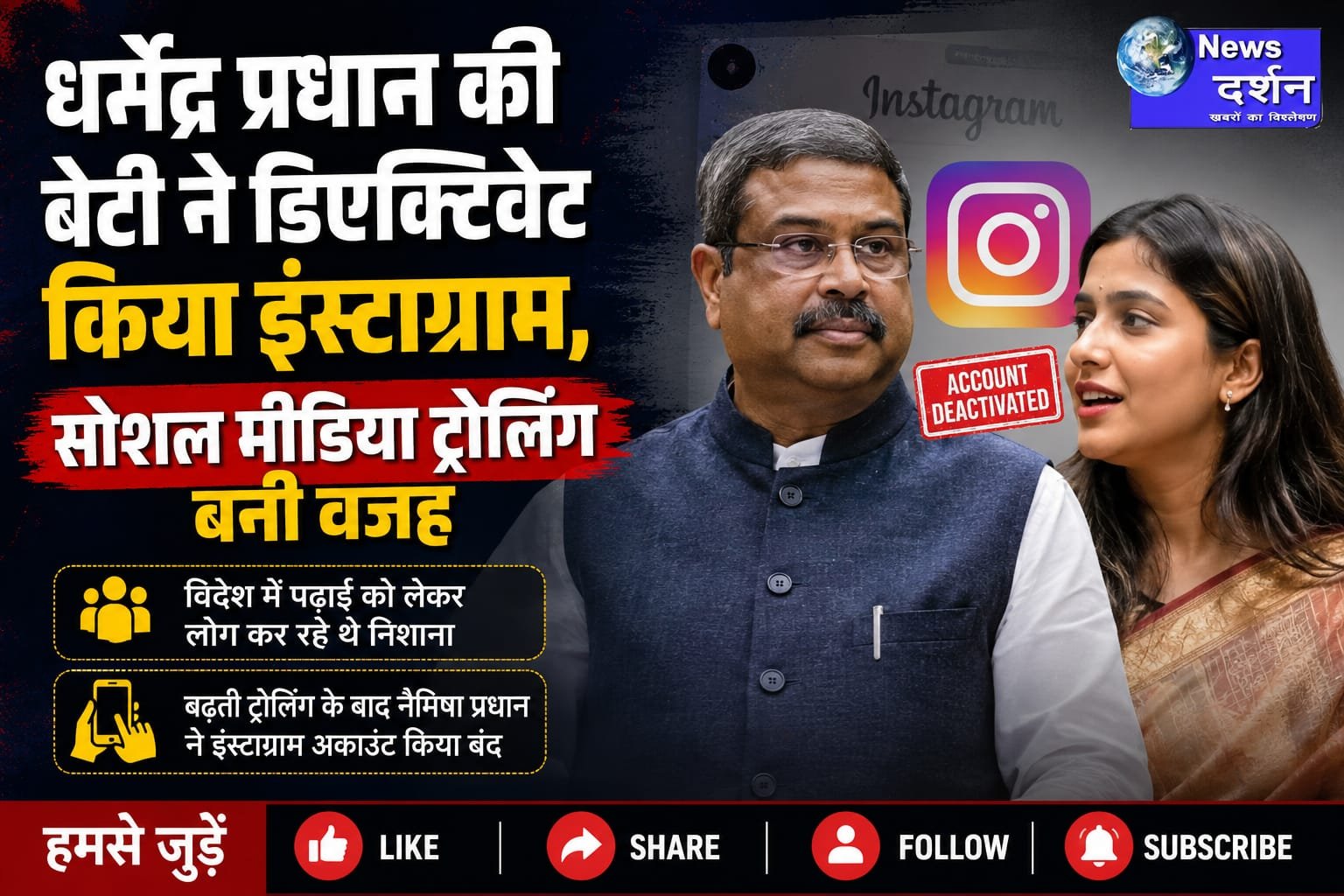 धर्मेंद्र प्रधान की बेटी ने डिएक्टिवेट किया इंस्टाग्राम, सोशल मीडिया ट्रोलिंग बनी वजह |